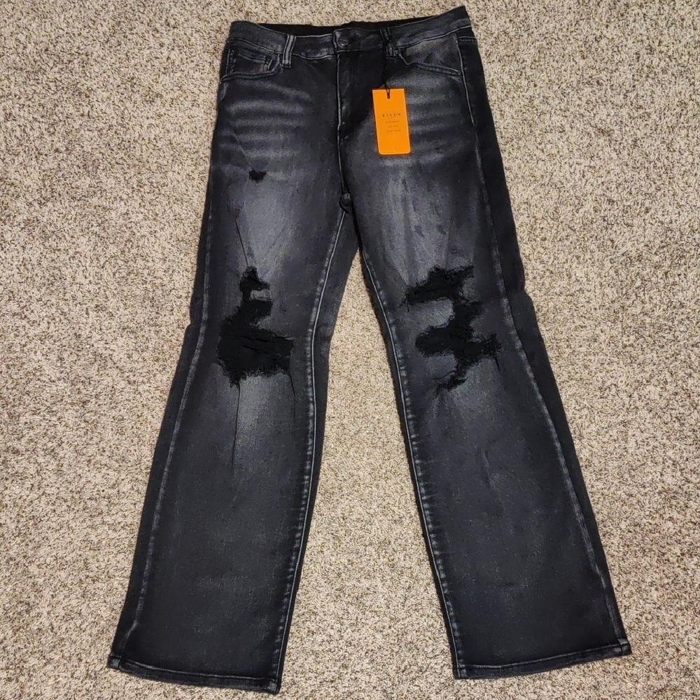 Black high rise Distressed Jeans by Risen